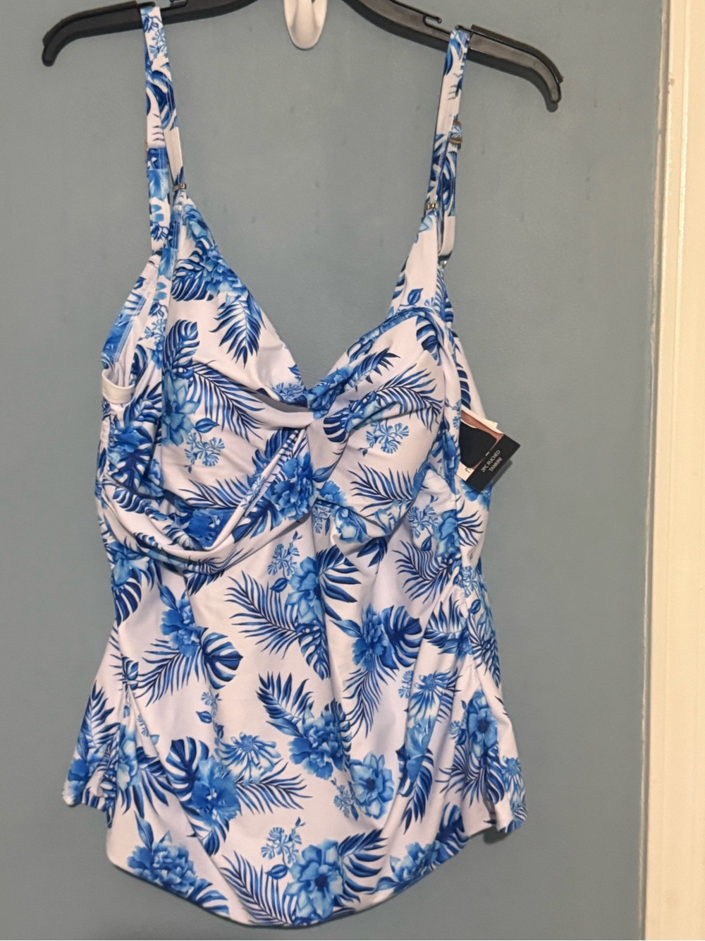 Nicole Miller White and Blue Floral Tankini Top with Skirt - Picture 8 of 10